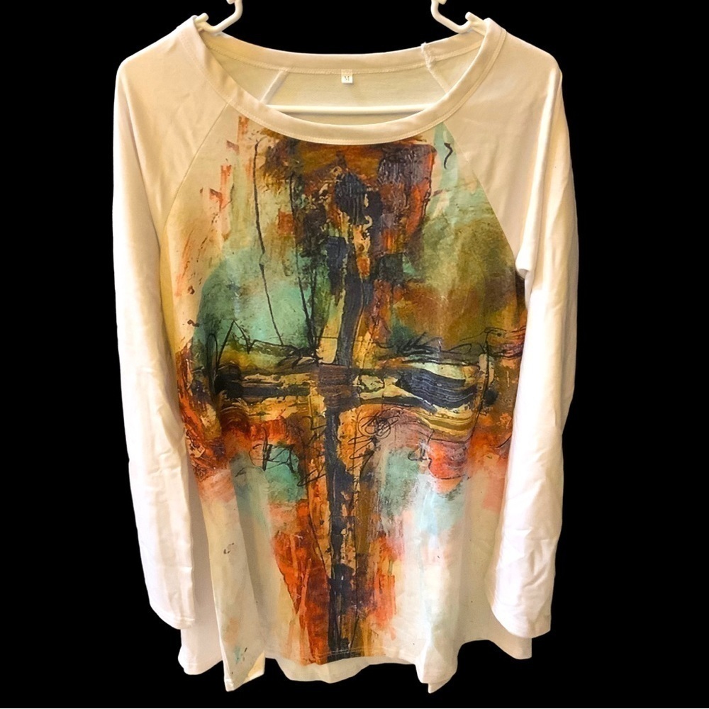 New Ladies Faith Cross‎ print sweatshirt